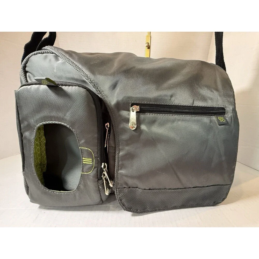 Fisher-Price Fast Finder Deluxe Messenger Diaper Bag Grey Green Baby Organizer